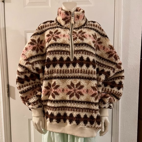 aerie Tops - Aerie Multicolor Patterned Sherpa Hoodie